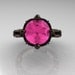 Modern Antique 14K Black Gold 3.0 Carat Pink Sapphire Solitaire Wedding Ring R214-14KBGPS