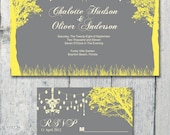 In The Garden Wedding Card Set - Chandelier Wedding Invitation and Reply Card