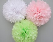 3 Pom Poms - Pixie Pom Pom Collection - Pink & Green - Nursery Mobile, Party Decorations, Decorations, Weddings