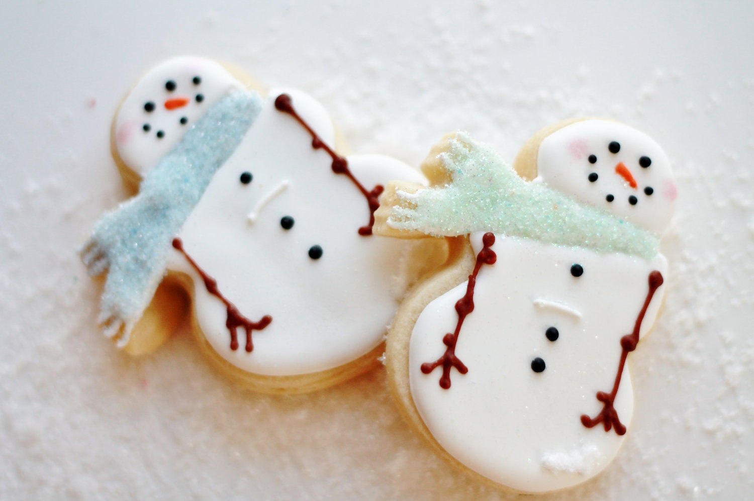 Shiny Pastel Snowmen Decorated Sugar Cookies