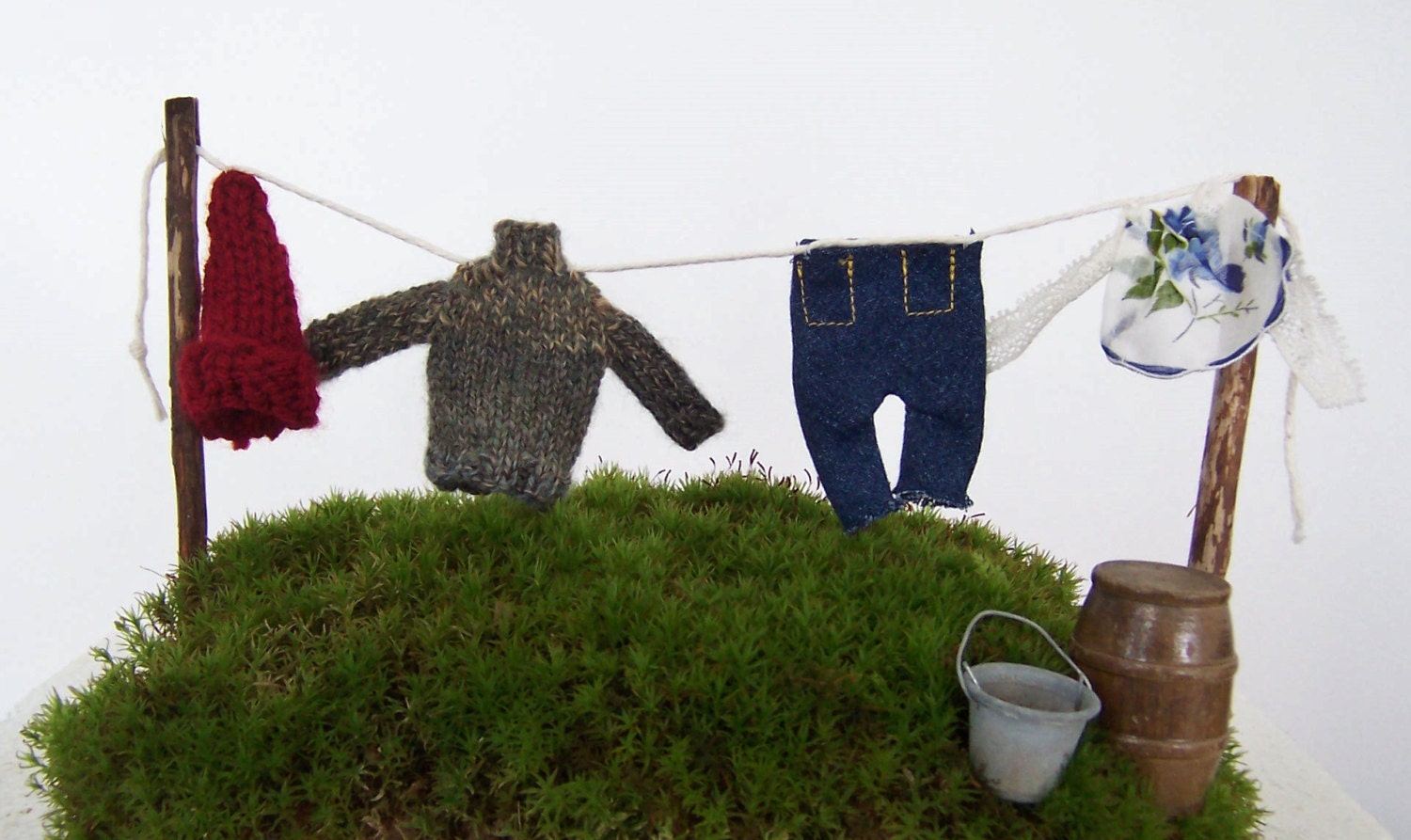 Fairy Garden Miniature Clothes on Clothesline Gnome Elf Garden Woodland Fantasy Washing Line