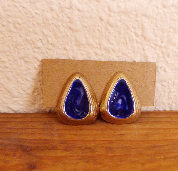 Vintage 80's Blue Swirl Teardrop Earrings