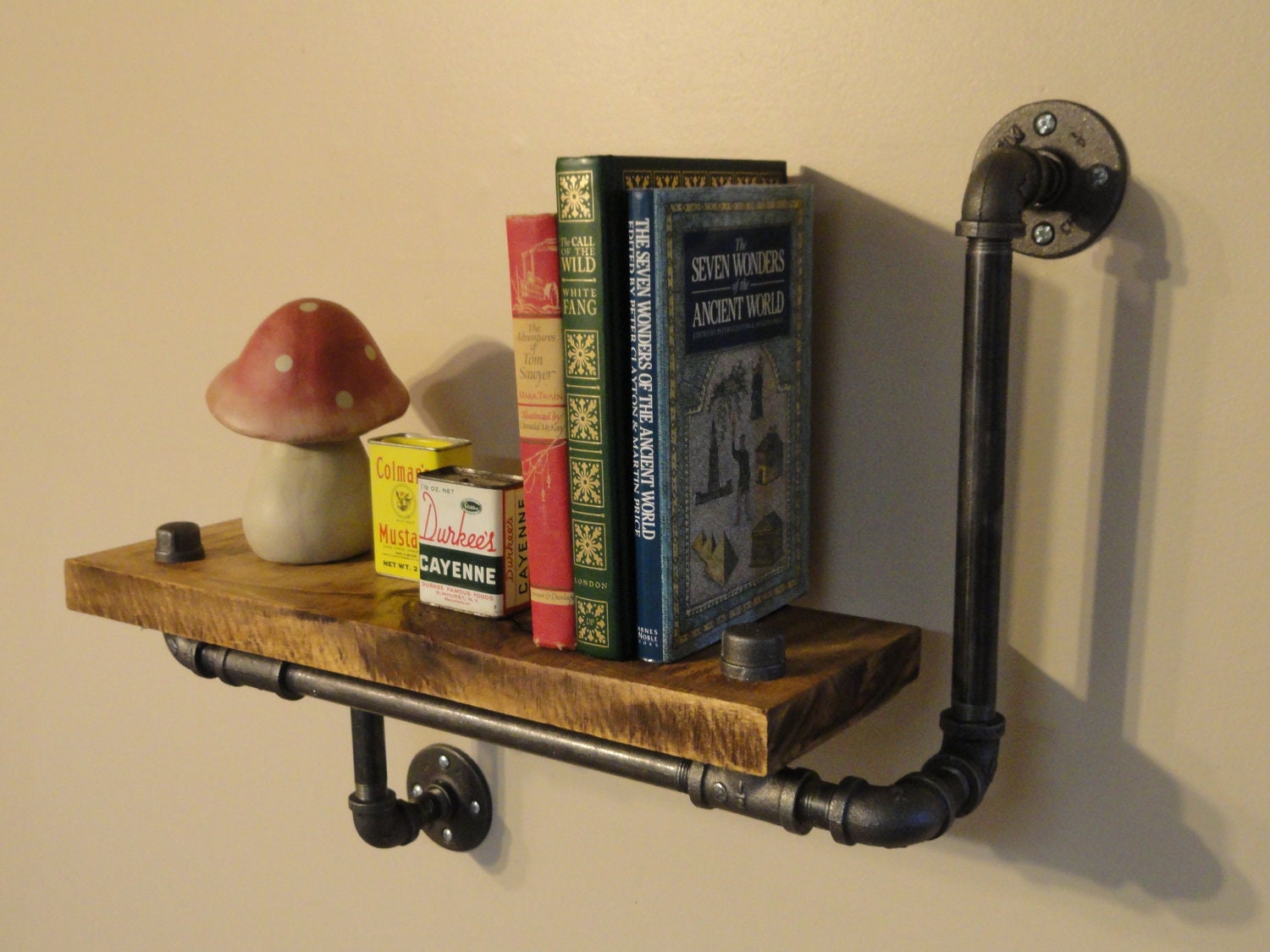 Industrial Shelving Pipe Shelf, Wood Shelf,  Made From Local and Rescued Hardwood Maple, Bookcase