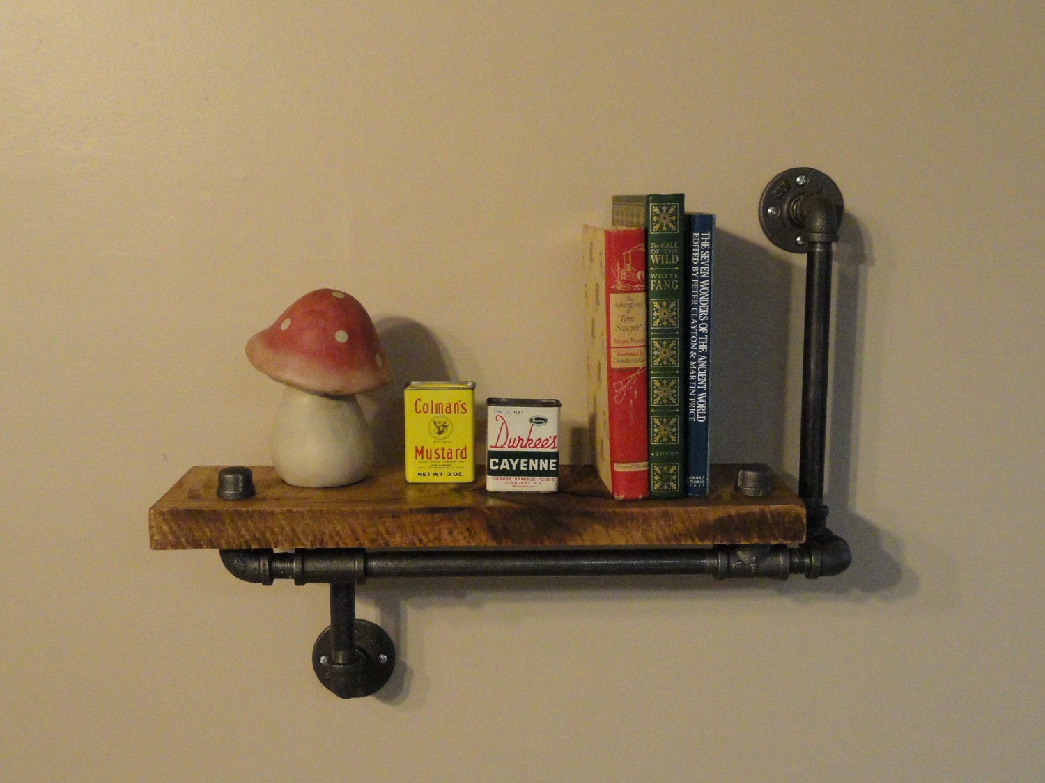 Industrial Shelving Pipe Shelf, Wood Shelf,  Made From Local and Rescued Hardwood Maple, Bookcase