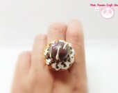 Polymer clay creamy chocolate tart adjustable ring