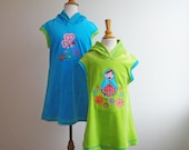 Girls Hoodie Dress Custom Tunic sizes 2-3T up to 6 Years Matruschka Matryoshka Deer in Red Green Pink Blue Farbenmix