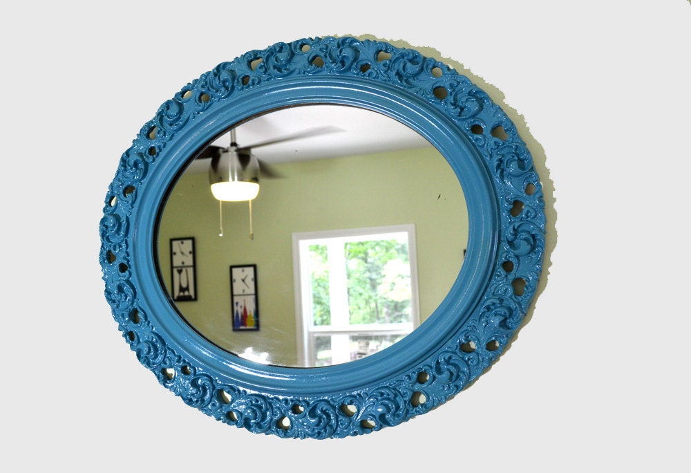 Antique Oval Ornate Blue Wall Mirror Frame