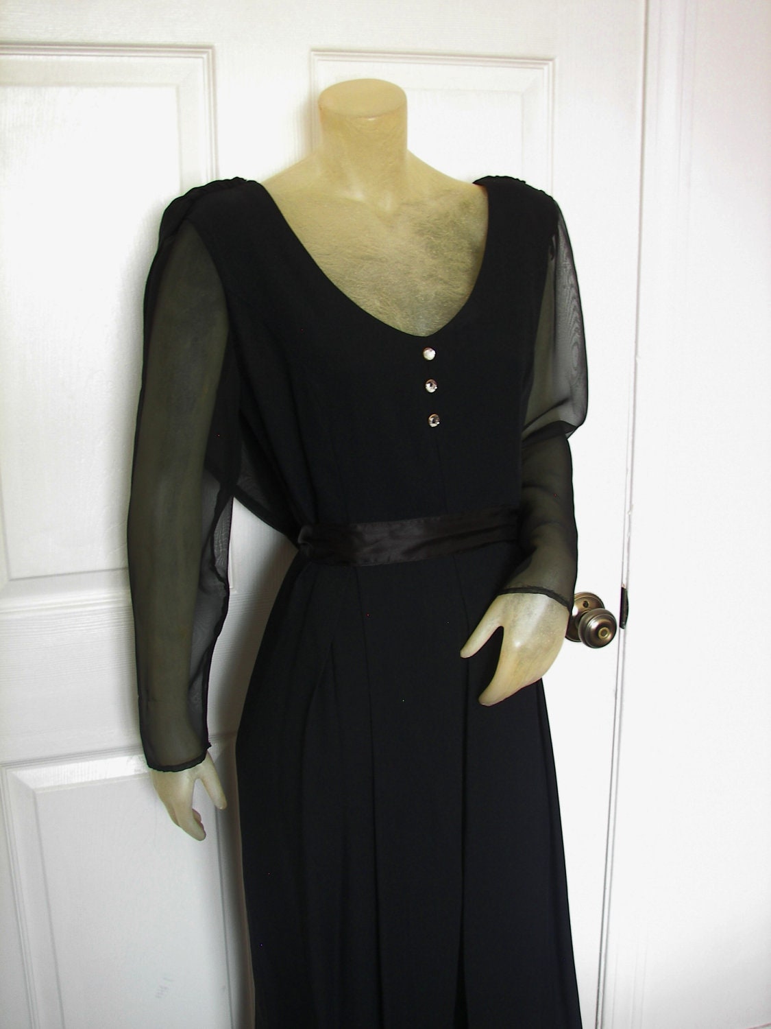 Black Jumpsuit - 90s Oversized - Sheer Sleeves - Medium