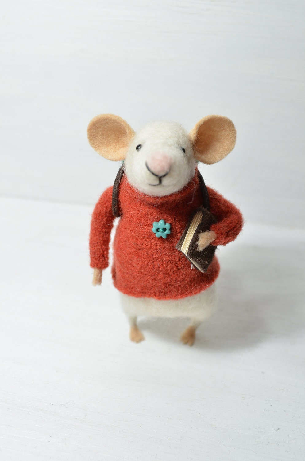 Little Traveler Mouse - unique - needle felted ornament animal, felting dreams made to order