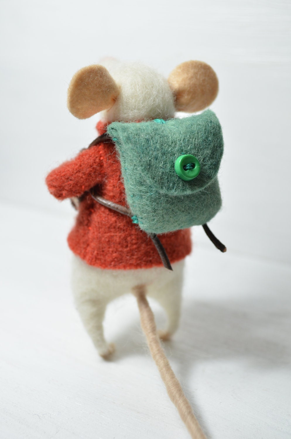 Little Traveler Mouse - unique - needle felted ornament animal, felting dreams made to order