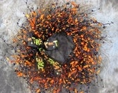 Halloween Berry Wreath - Halloween Wreath - Primitive Wreath - Halloween Home Decor - Purple Black Orange Berry