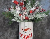 Winter Decor - Snowman Centerpiece - Christmas Decorations -Candy Cane Snowman Floral - Snowman Home Decor - Peppermint Candy - Pine Floral