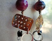 Hammered Earrings Copper and Silver Rings Agate