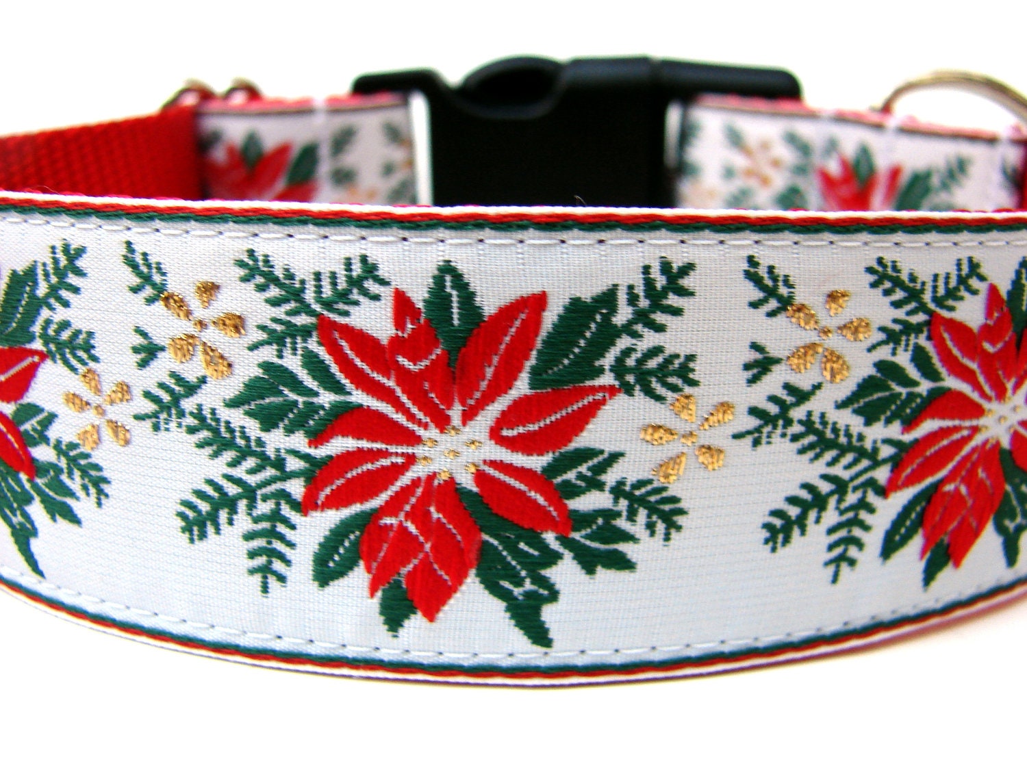 Christmas Dog Collar 1.5" Poinsettia Red Dog Collar