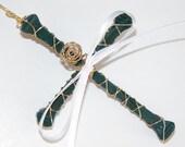 Cross Christmas Ornament Wall Hanging Home Decor Green Horseshoe Nail Cross Gold Wire Wrapped White Ribbon Handmade Montana US Free Shipping