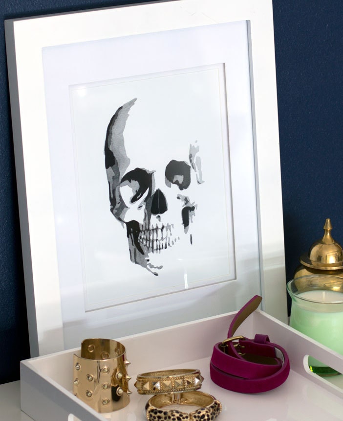 8 x 10 Skull Watercolor Giclee Print