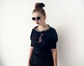 BLACK VELVET SUN Cocktail Dress Lbd Little Black Dress Silver Collar Brown Blue Satin Bow Black Velvet