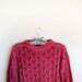 Vintage Knitted Sweater 70s 80s Magenta Dyed Handmade Bohemian Hippie Shabby Chic Floral Leaf Pattern Golden Fuchsia