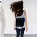 Occult Child Sheer Crop Top Hand Printed Geometric Galaxy Black Hole Kaleidoscope Abstract Print Top Black and Blue Print Gray Chiffon