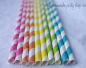 RaiNBoW Pack-BRiGHTs-  Stripes--Paper Straws--25ct with Free Printable diy Flags
