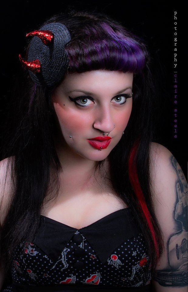 Devil Horns Fascinator Hand Glittered Burlesque Pin-up Halloween