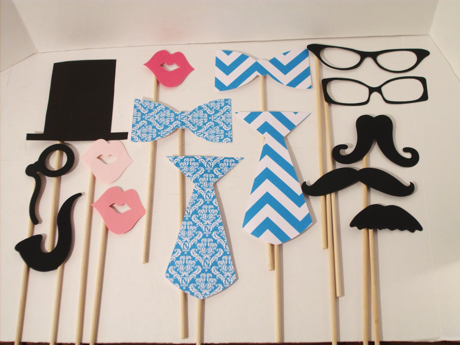 Blue Chevron Photo Booth Props - Wedding Photo Props