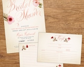Watercolor Flower Bridal Shower Invitation with Recipe Card