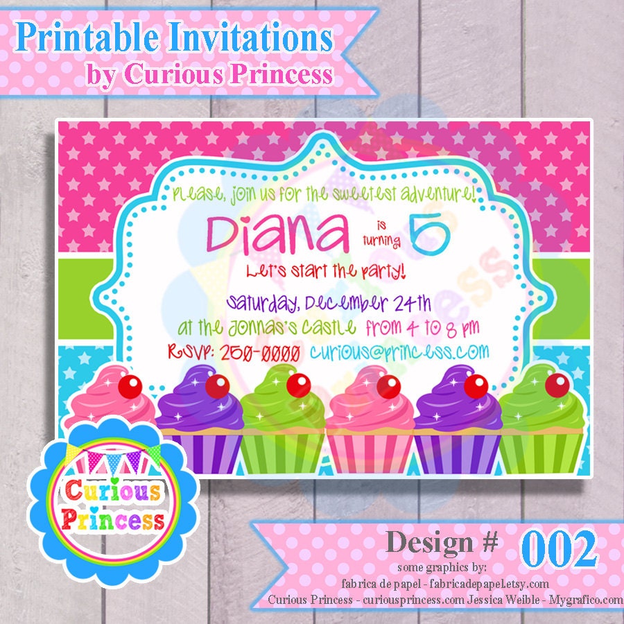 002 cupcake Candyland birthday party invitations digital PRINTABLE file invitation 4x6 or 5x7 cupcakes girl girly