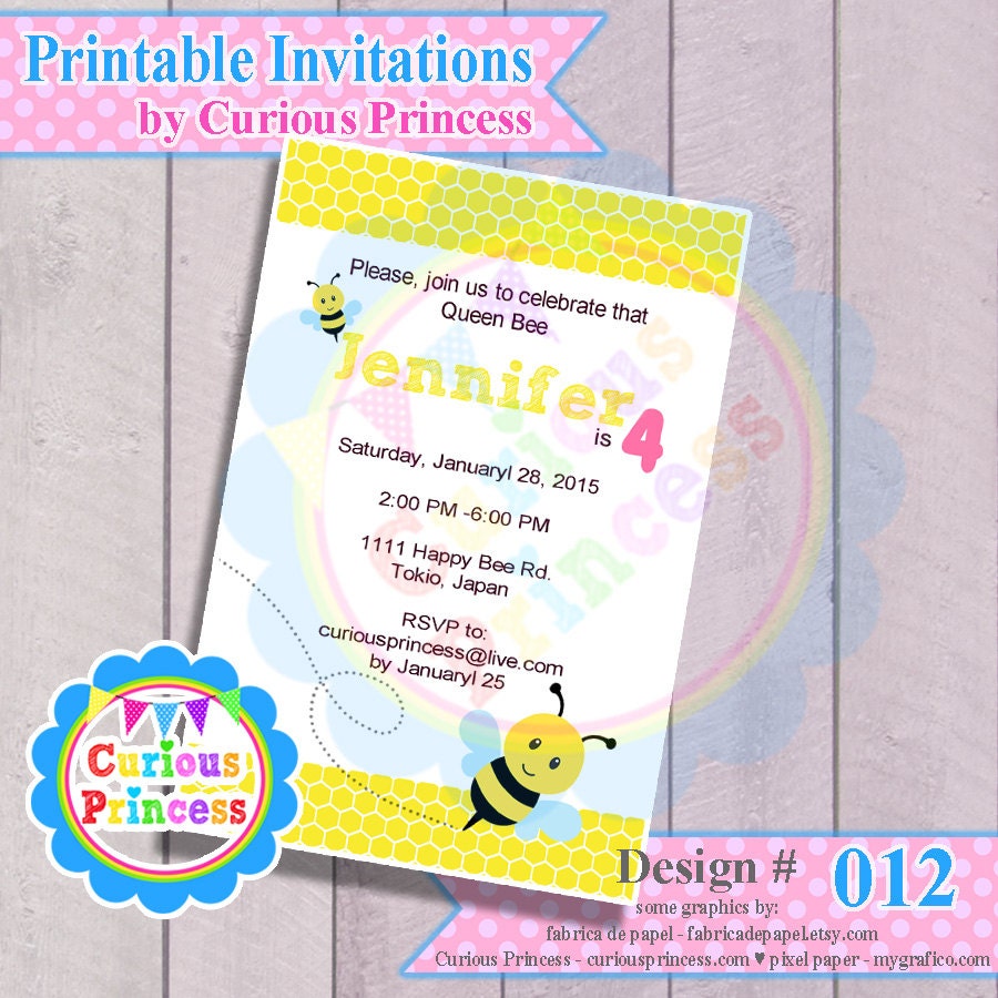 012 bumble bee invitations or thank you cards boy girl PRINTABLE DIGITAL yellow file unisex baby shower 1st 2nd 4X6