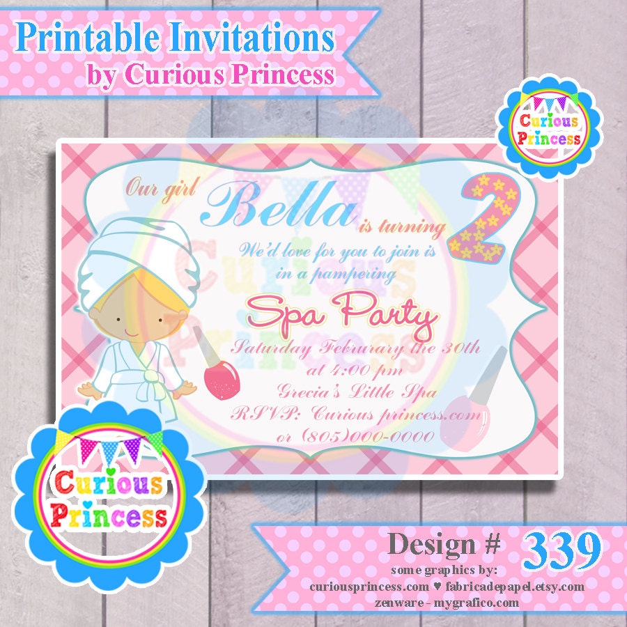 339 Spa Birthday party invitations printable digital invitation file nail polish sandals 4x6 or 5x7 inches