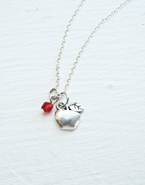SUMMER SALE Apple Necklace- Red Apple Crystal Jewelry- Woodland- Winter- Teacher- Back to School Gift
