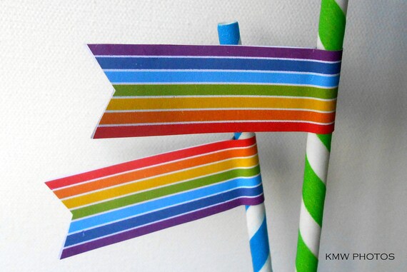 Rainbow Party PRINTABLE Party Flags by by mypartydesign on Etsy