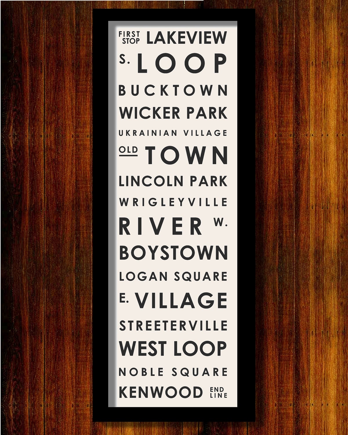 Chicago Neighborhood Typographic Bus Roll - Subway Sign Art Print 12" x 36"