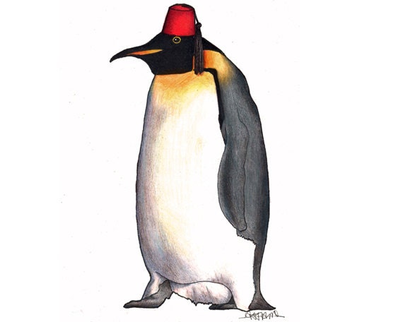 Penguin in a Fez - A4 archival quality print