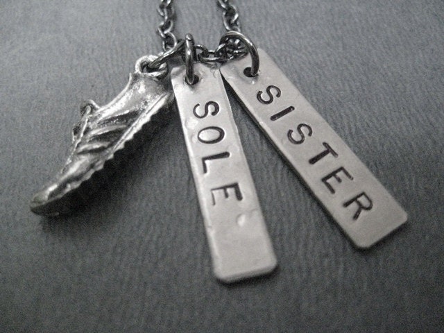 SOLE SISTER Necklace - Running Necklace - 18 inch gunmetal chain - Sole Sister Jewelry - Running Buddy Necklace