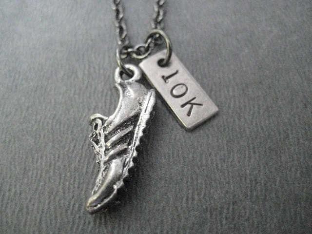 RUN 10K - Running Necklace on 18 inch gunmetal chain - Running Jewelry - Race Jewelry