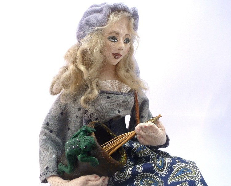 Art doll OOAK cloth witch soft sculpture CONJURER