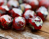 Czech beads, picasso Dark Red glass beads - rustic, round cut, baroque - 8mm - 20Pc - 403