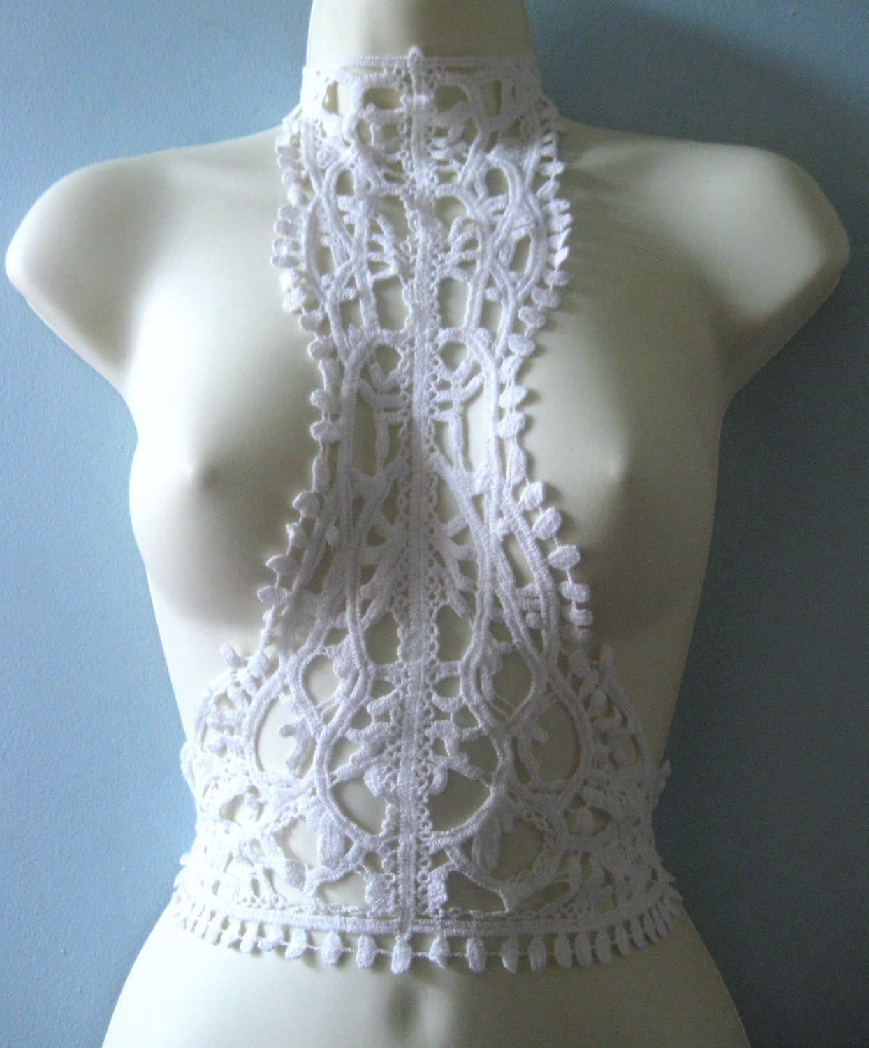 Harness body chain steampunk ivory white textile burlesque bohemian body jewelry