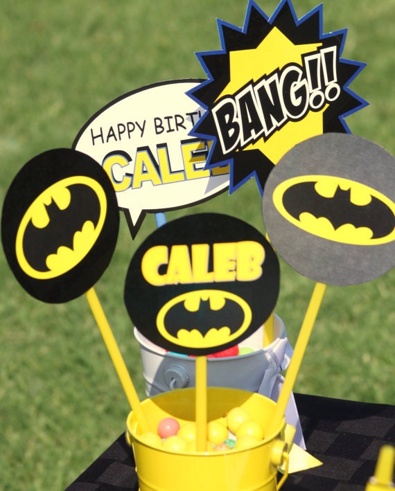 BATMAN POWER WORDS and Circles - Superheroes Party - Boys Birthday Party - Super Hero - Batman Centerpiece - Krown Kreations Il_570xn