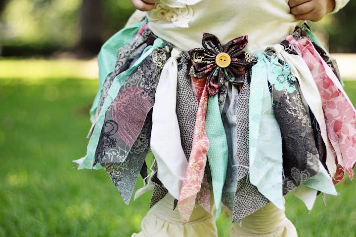 Adorable Girls Rag Skirt & Hair Accessory Set
