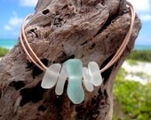 Hawaiian Unique Aqua Blue & Clear Beach Glass on Genuine India Leather Cord Bracelet