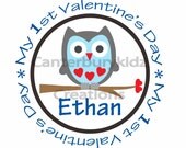 QUICK TURNAROUND DIY Printable Valentine's Day Boy Iron On Transfer Custom - Personalized Design - My 1st Valentine's Day - Owl - Heart