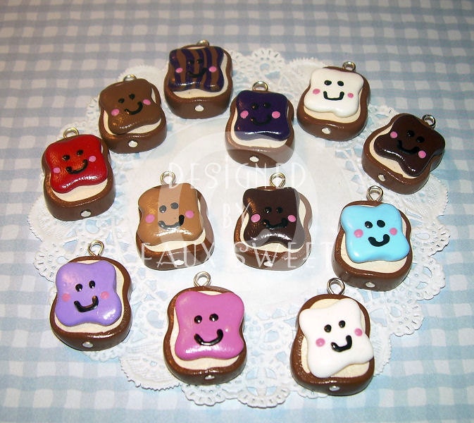 PB&J Friends Polymer Clay Charms - Kawaii Happy Face Friend Charm Pendants