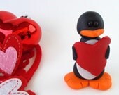 Kawaii Valentine Penguin Figurine - Polymer Clay Animal