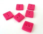 Neon Pink Decorative Buttons - Set of 6 - Handmade Polymer Clay Supplies