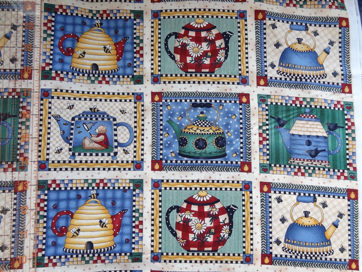 Debbie Mumm Teapot Quilt Print 1 1/2 yard piece by tbryder on Etsy