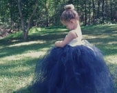 Flower Girl Tutu Dress Crochet Bodice and Rose Navy Tulle and White Special Occasion Dress Infant to Toddler Size 4