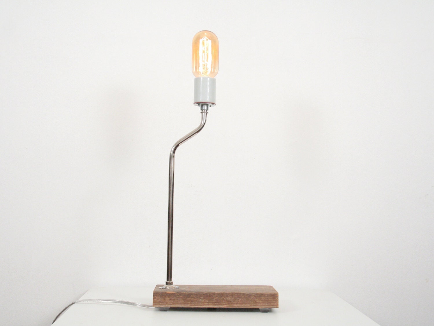 Industrial Lamp I- Vintage Wood Lighting, Rustic Table Lamp, Salvaged Wood, Exposed Edison Radio Bulb