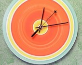 Clock. Kitchen clock. Hand painted. Watermelon pink, lemon yellow and sea foam blue. FAST SHIPPING.  147